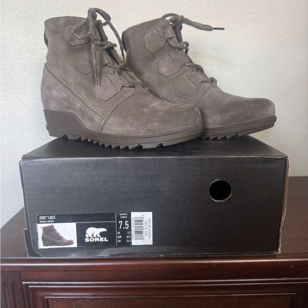 Sorel Gray Lace-Up Wedge Boots